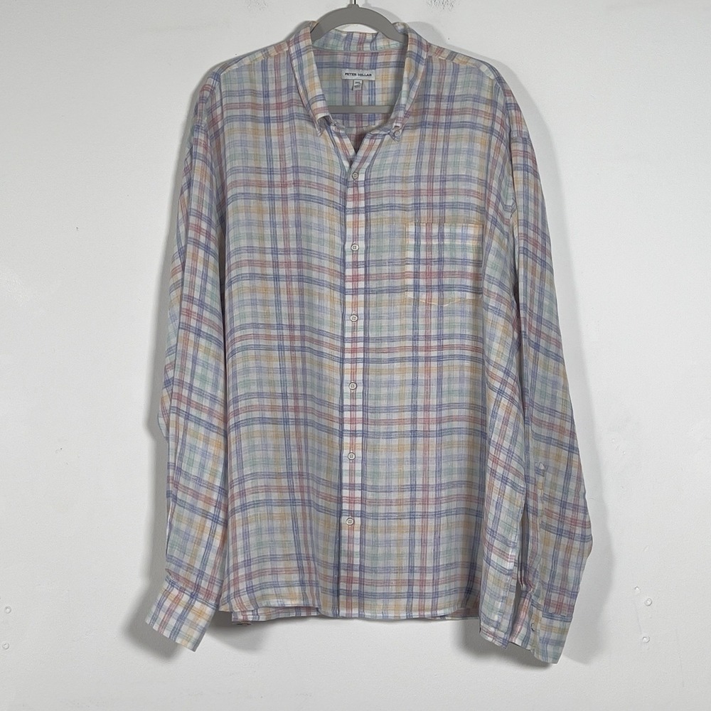 Peter Millar 100% Linen Button Down Shirt Mens Sz XXL Multicolor Long Sleeve